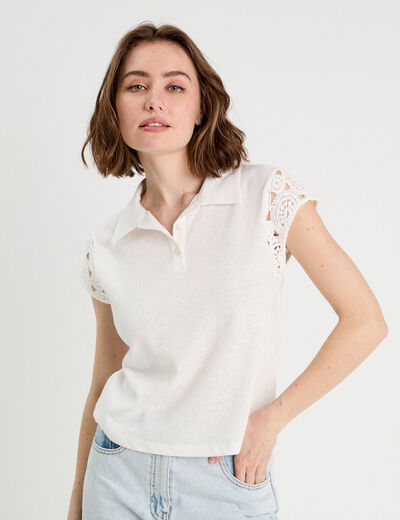 Polo manches courtes ecru femme
