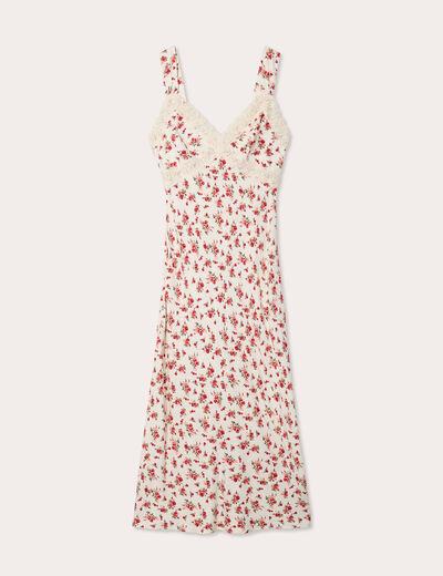 Robe longue évasée dentelle blanc femme