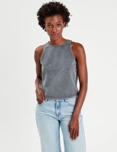 Débardeur cropped bleu gris femme