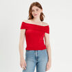 T-shirt col bardot rouge femme