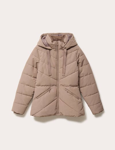 Doudoune cintr&eacute;e &agrave; capuche taupe femme
