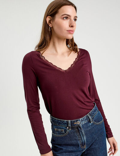 T-shirt manches longues violet foncé femme