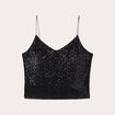 Débardeur cropped paillettes noir femme