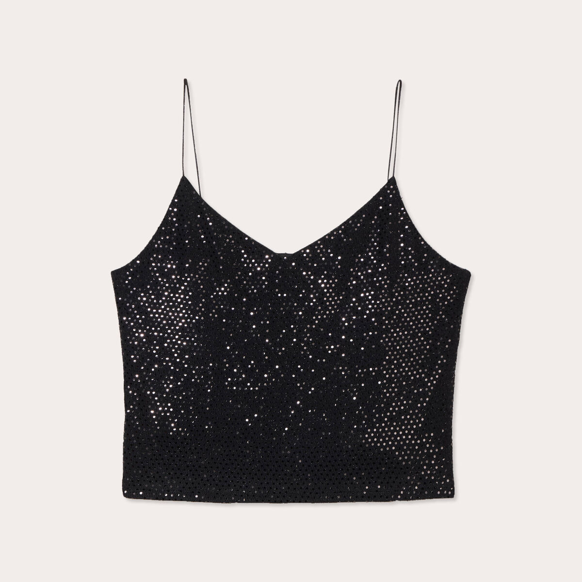 Débardeur cropped paillettes noir femme