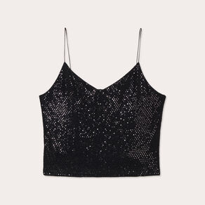 Débardeur cropped paillettes noir femme