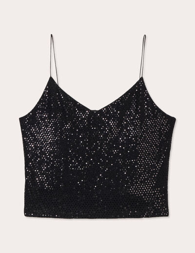 Débardeur cropped paillettes noir femme