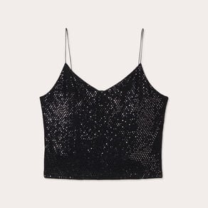 debardeur cropped paillettes noir femme Débardeur cropped paillettes noir femme