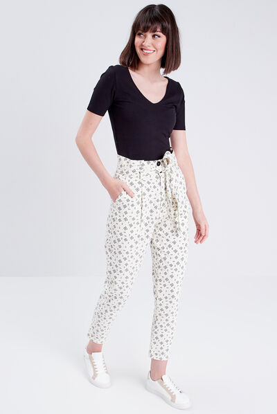 Pantalon paperbag blanc femme