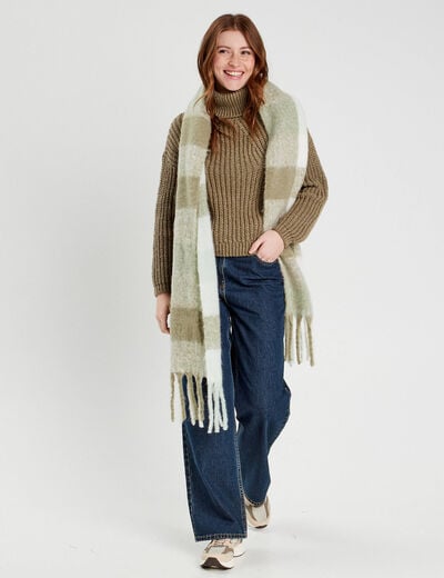 Pull avec col roulé vert kaki femme