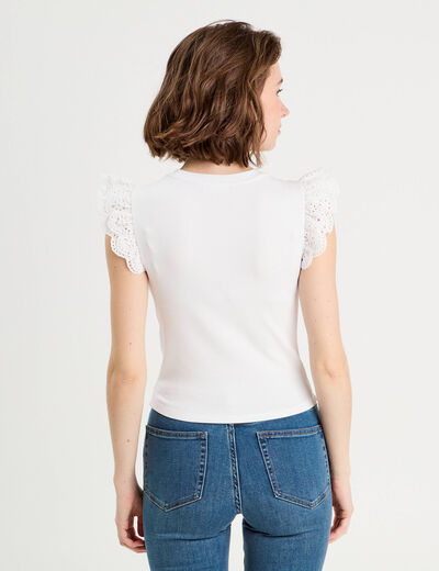 Débardeur volants brodés blanc femme