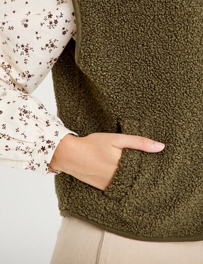 Gilet sans manches effet polaire vert kaki femme