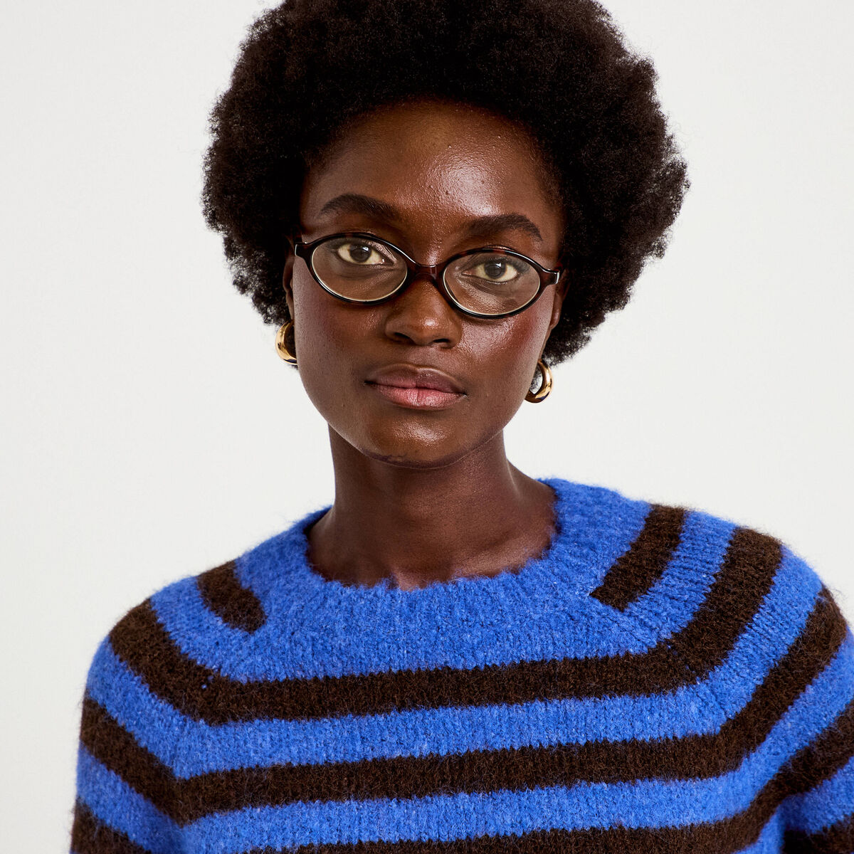 Pull ample col rond manches longues bleu electrique femme