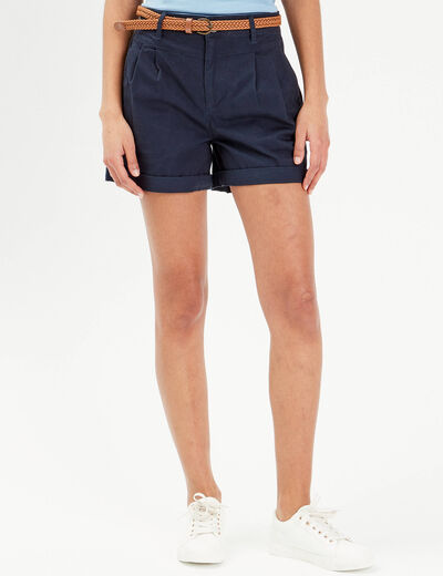 Short chino ceinturé bleu marine femme