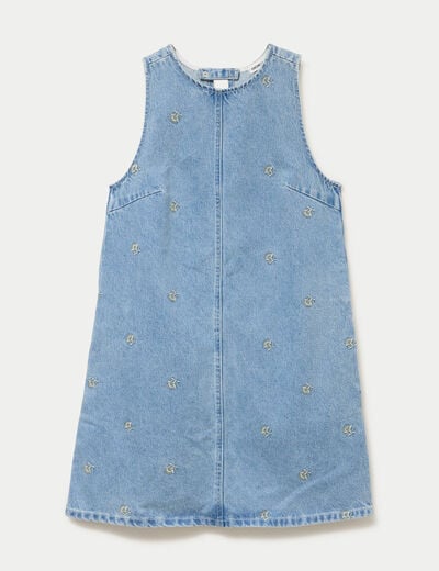 Robe courte droite en jean sans manches bleu femme