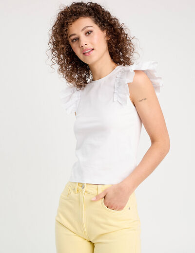 T-shirt manches volants blanc femme