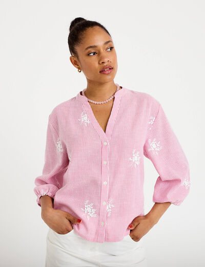 Blouse col tunisien rose femme
