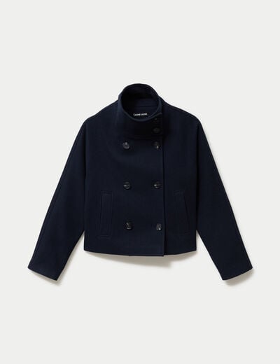 Caban court col montant bleu marine femme