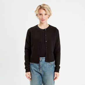 Gilet boutonné manches longues noir femme