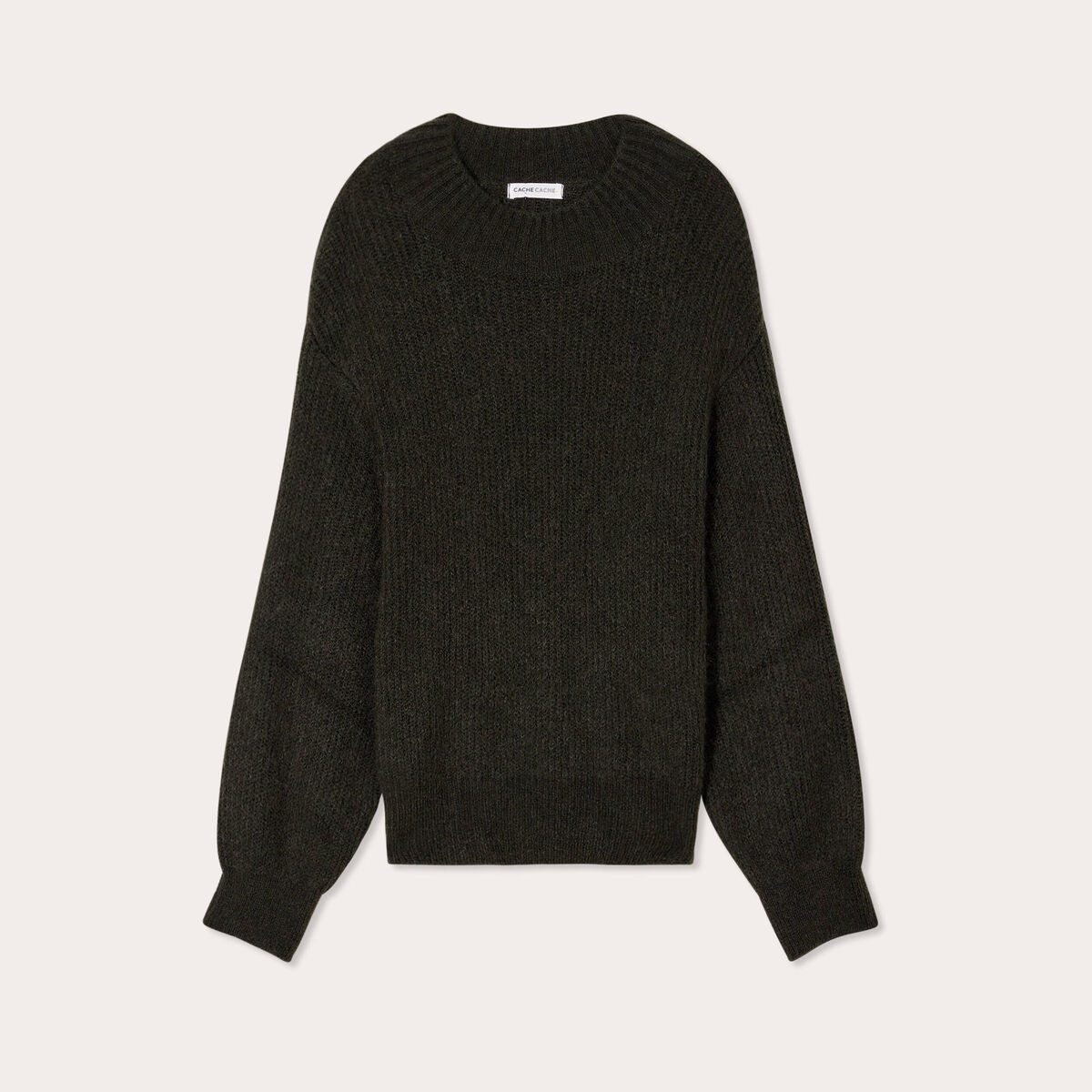 Pull col montant vert kaki femme