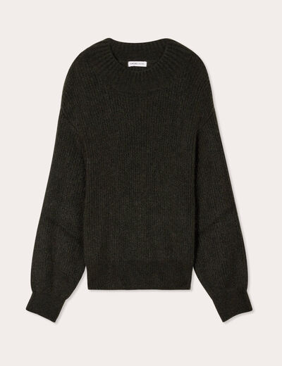 Pull col montant vert kaki femme