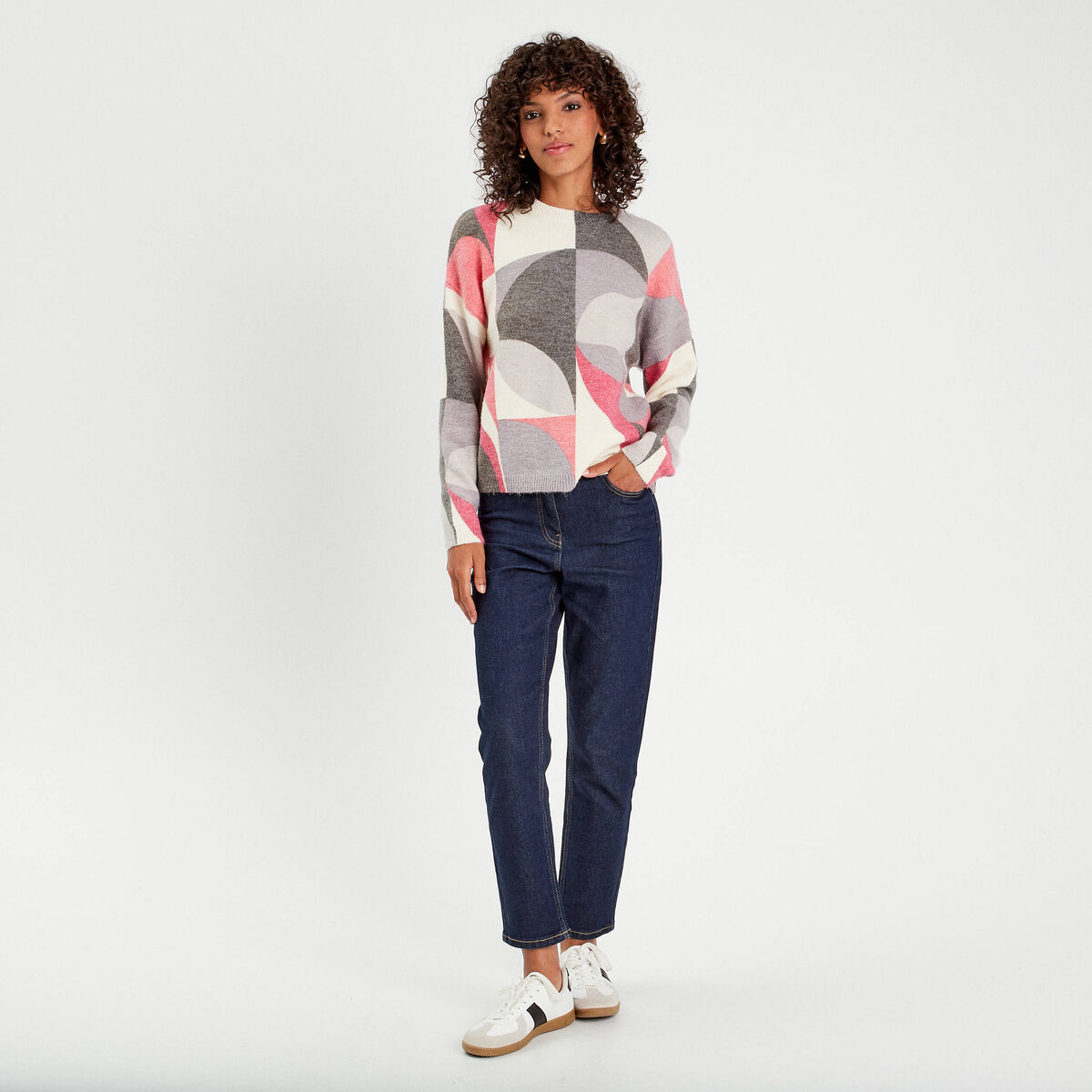 Pull manches longues gris clair femme