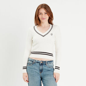 Pull manches longues torsades ecru femme