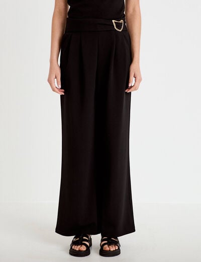Pantalon large avec ceinture &agrave; bijou noir femme