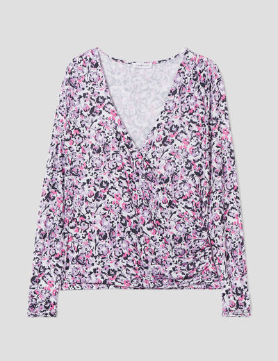 T-shirt ajusté col cache-coeur blanc femme