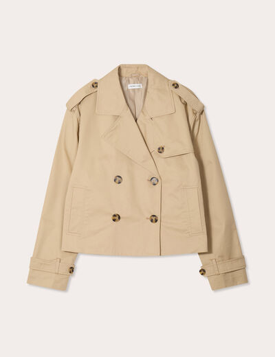 Trench court boutonné sable femme