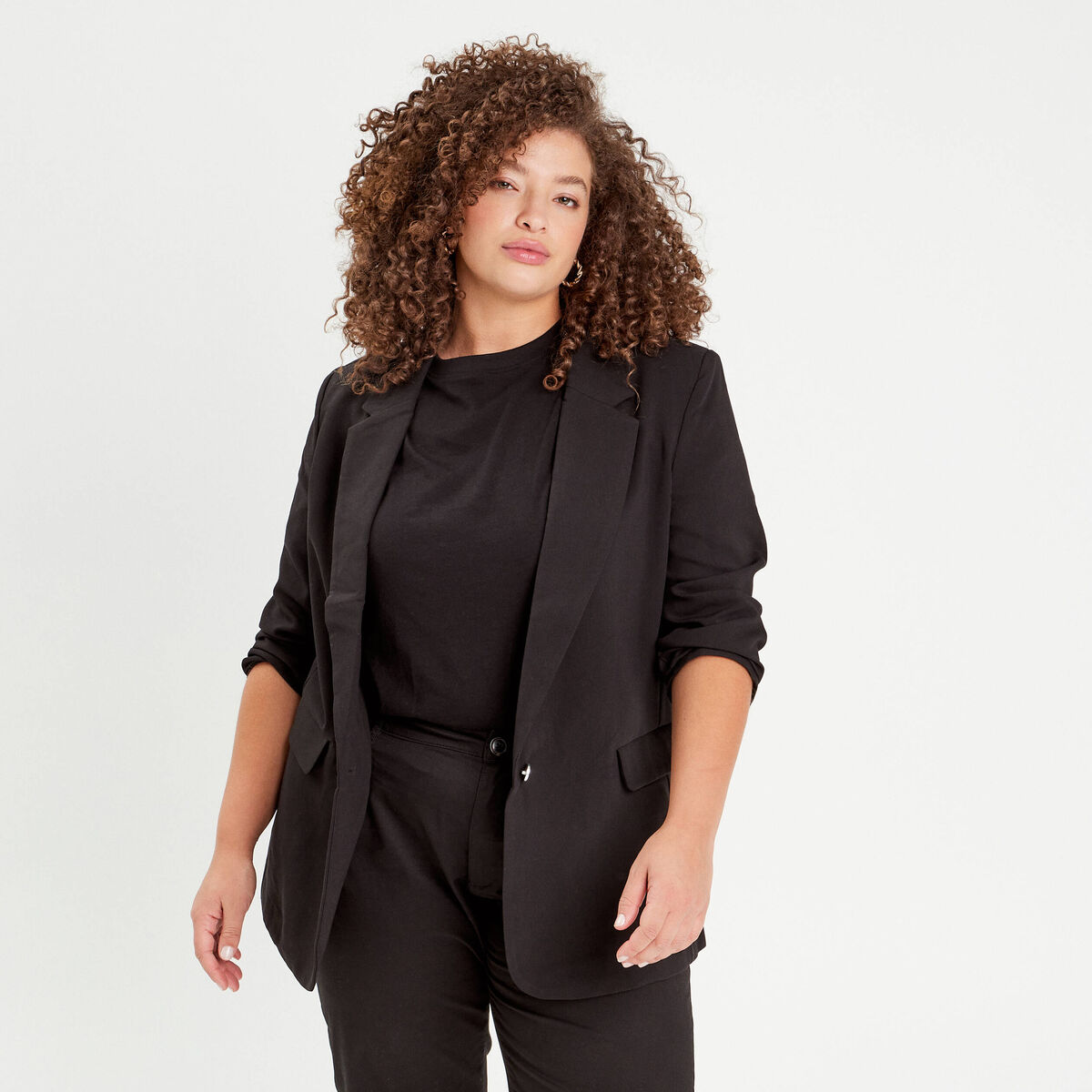 Veste blazer droite fluide noir femme