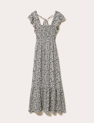 Robe longue évasée smockée blanc femme