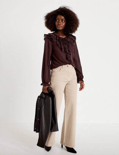 Blouse ample col v manches longues bordeaux femme