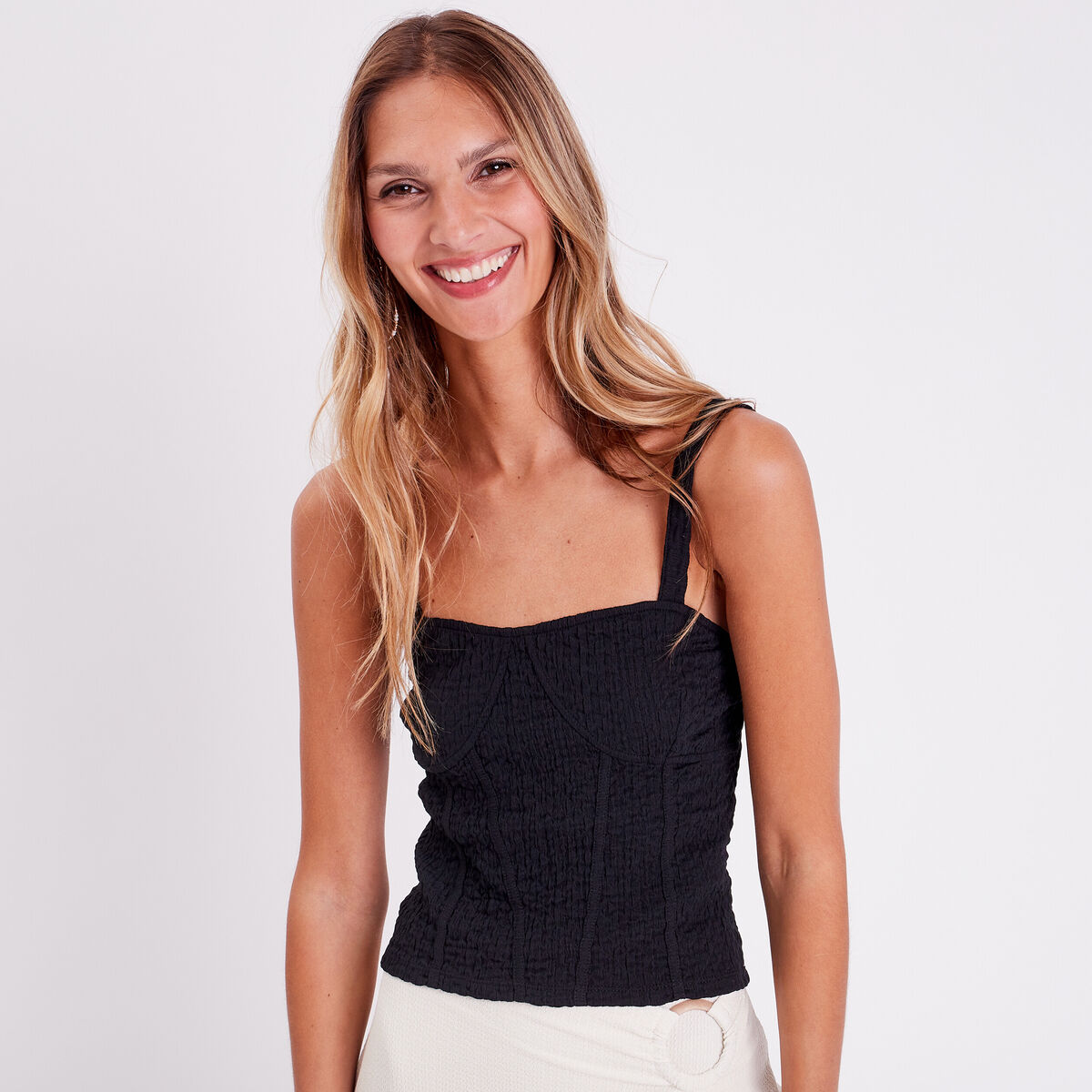 Débardeur bustier gauffré noir femme