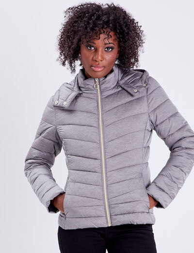Doudoune droite à capuche gris clair femme