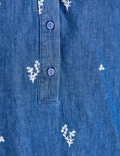 Blouse ample manches longues en jean blanc femme