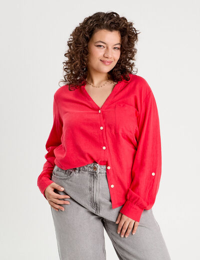 Chemise manches longues contenant du lin rouge femme