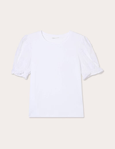 T-shirt manches brodées blanc femme