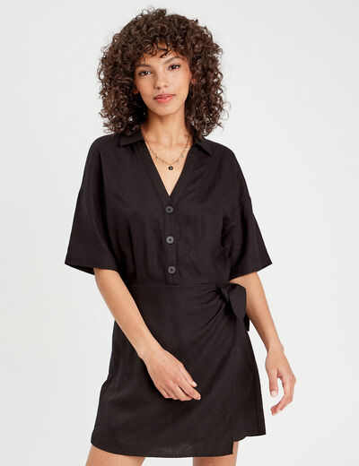 Combishort effet jupe contenant du lin noir femme