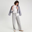 Pantalon large taille haute gris clair femme