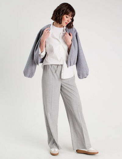Pantalon large taille haute gris clair femme