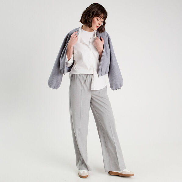 Pantalon large taille haute gris clair femme