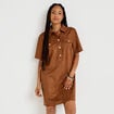 Robe droite 3/4 manches courtes daim marron femme