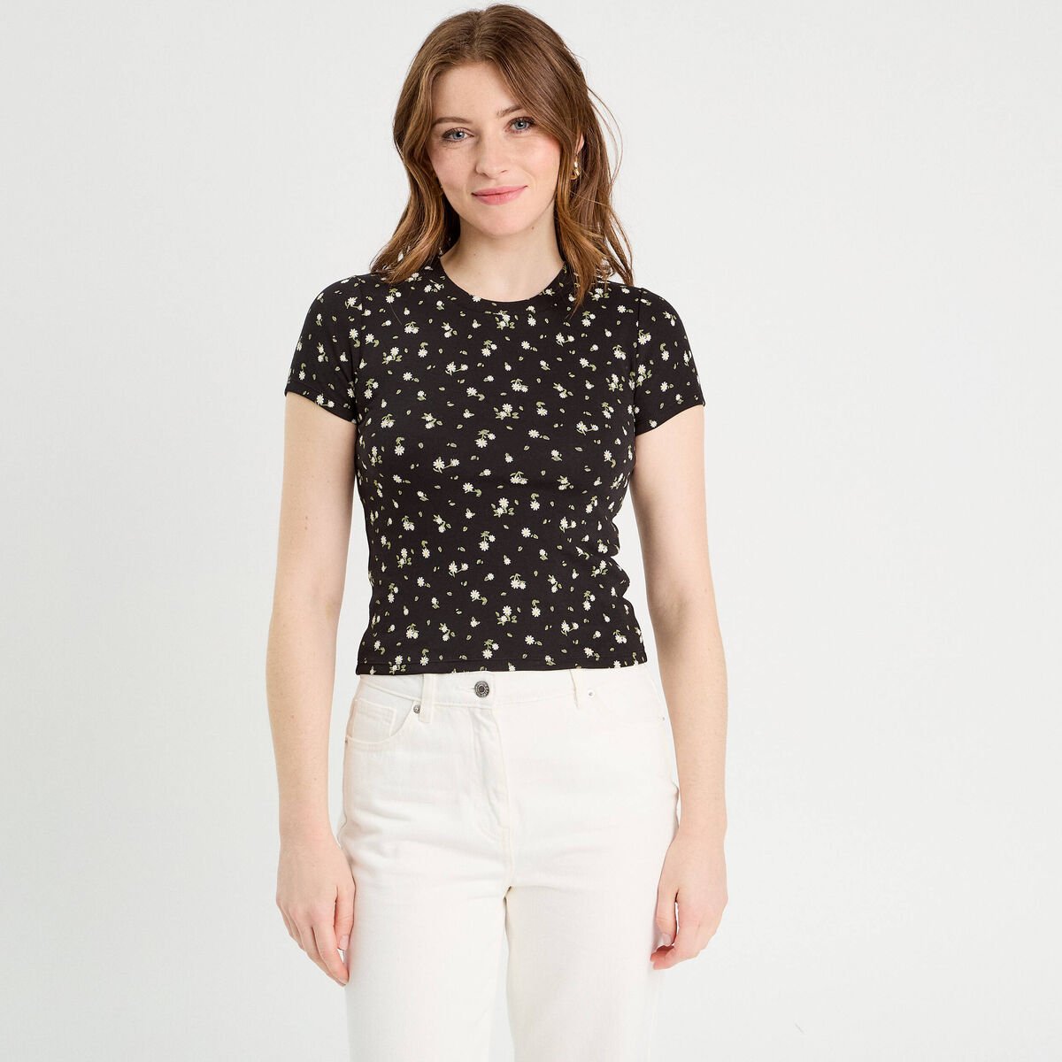 T-shirt manches courtes ajusté noir femme