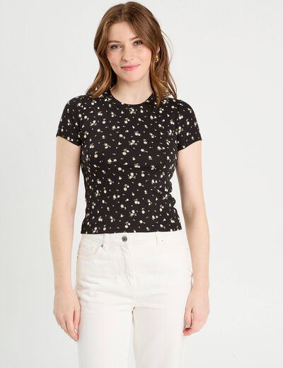 T-shirt manches courtes ajusté noir femme