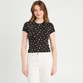 t shirt manches courtes ajuste noir femme T-shirt manches courtes ajusté noir femme