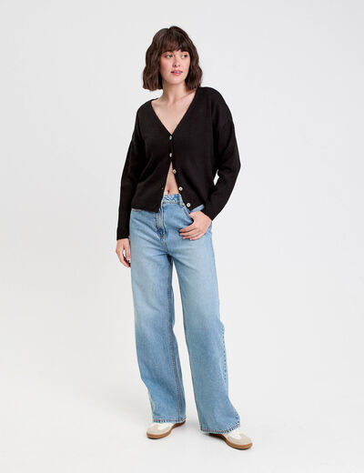 Gilet boutonn&eacute; avec col en V noir femme