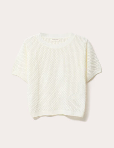 Pull manches courtes ajouré blanc femme