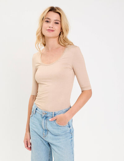 T-shirt thermique manches courtes sable femme