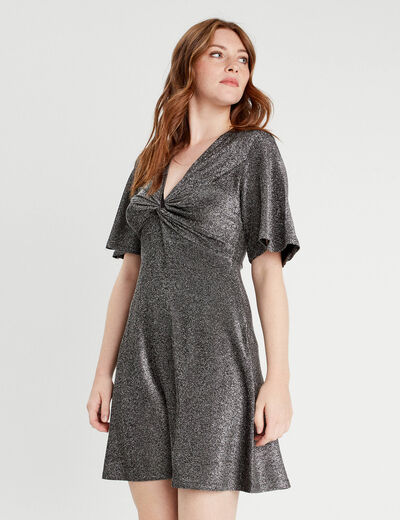 Robe évasée fils métallisés gris argent femme