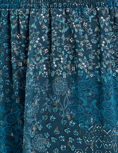 Robe évasée taille smockée bleu foncé femme